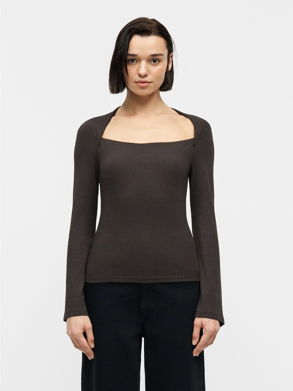 Gap Modern Rib Envelope/Square Neck Long-Sleeve Top - Brown